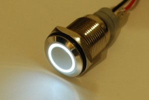 Waterproof Metal Pushbutton with White LED Ring - 16mm